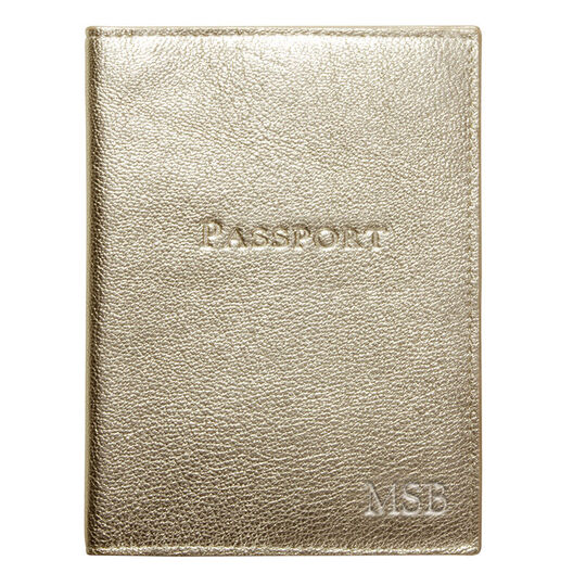 Personalized Metallic White Gold Leather Passport Cover